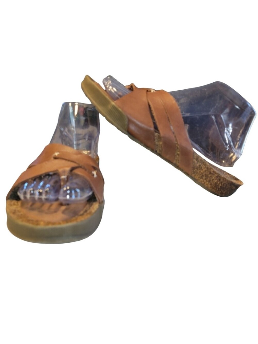 GH Bass Earth Chelsea Brown Leather & Cork Cross Strap Toe-Loop Sandals Size 8.5